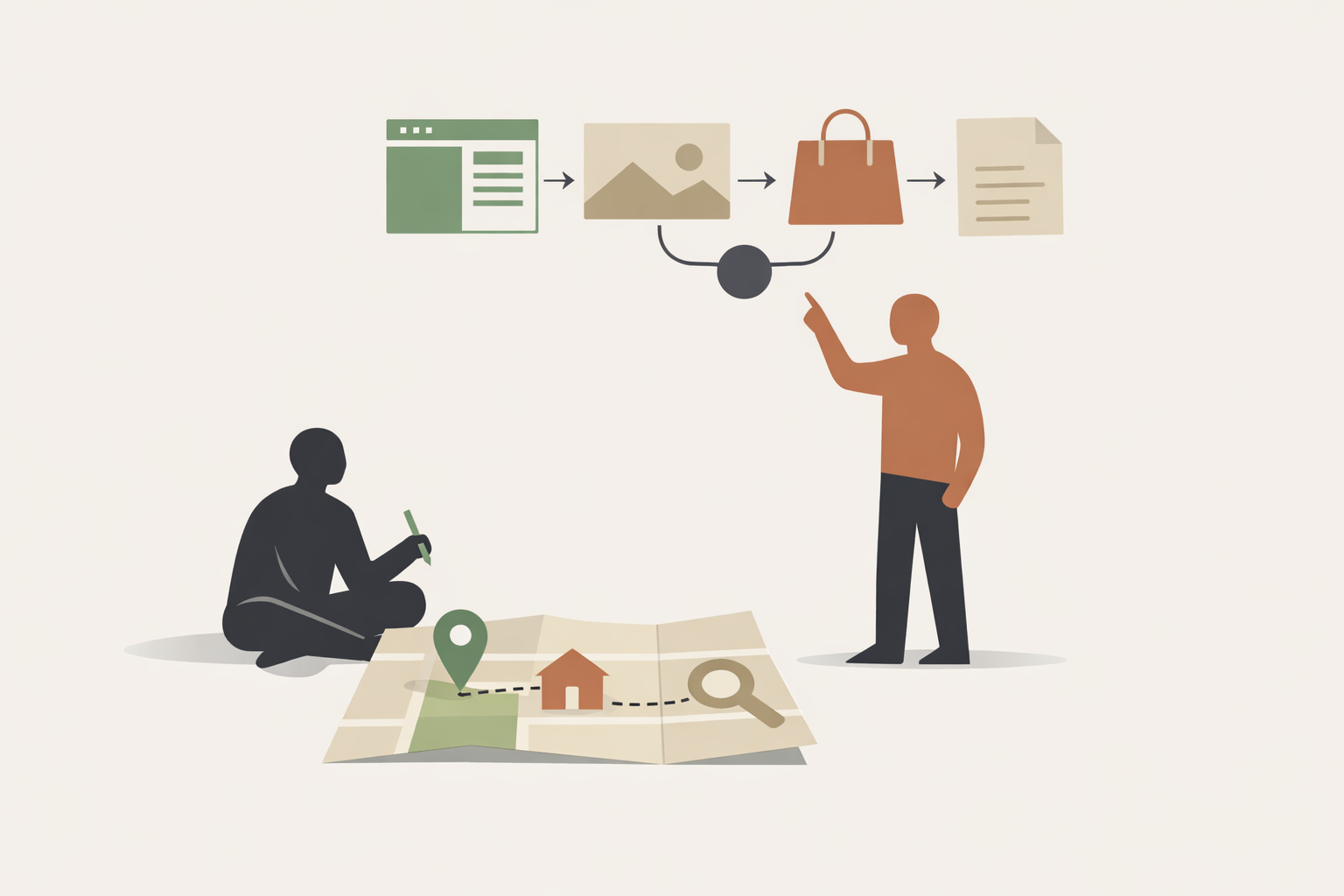 Marketer mapping user search intent on a whiteboard before writing SEO on page content strategy