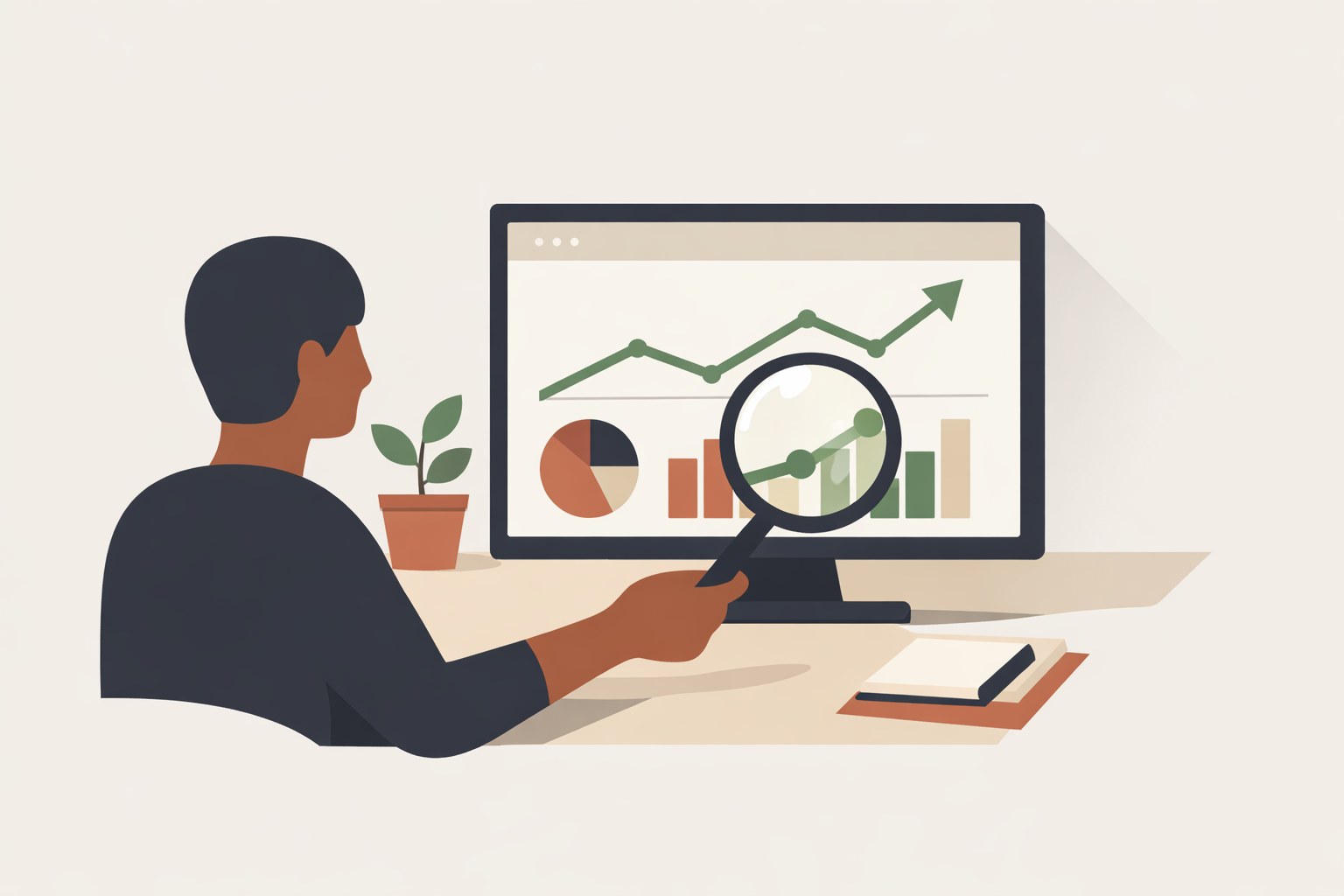 Person analyzing organic traffic check data on a laptop with Google Analytics dashboard displayed on screen