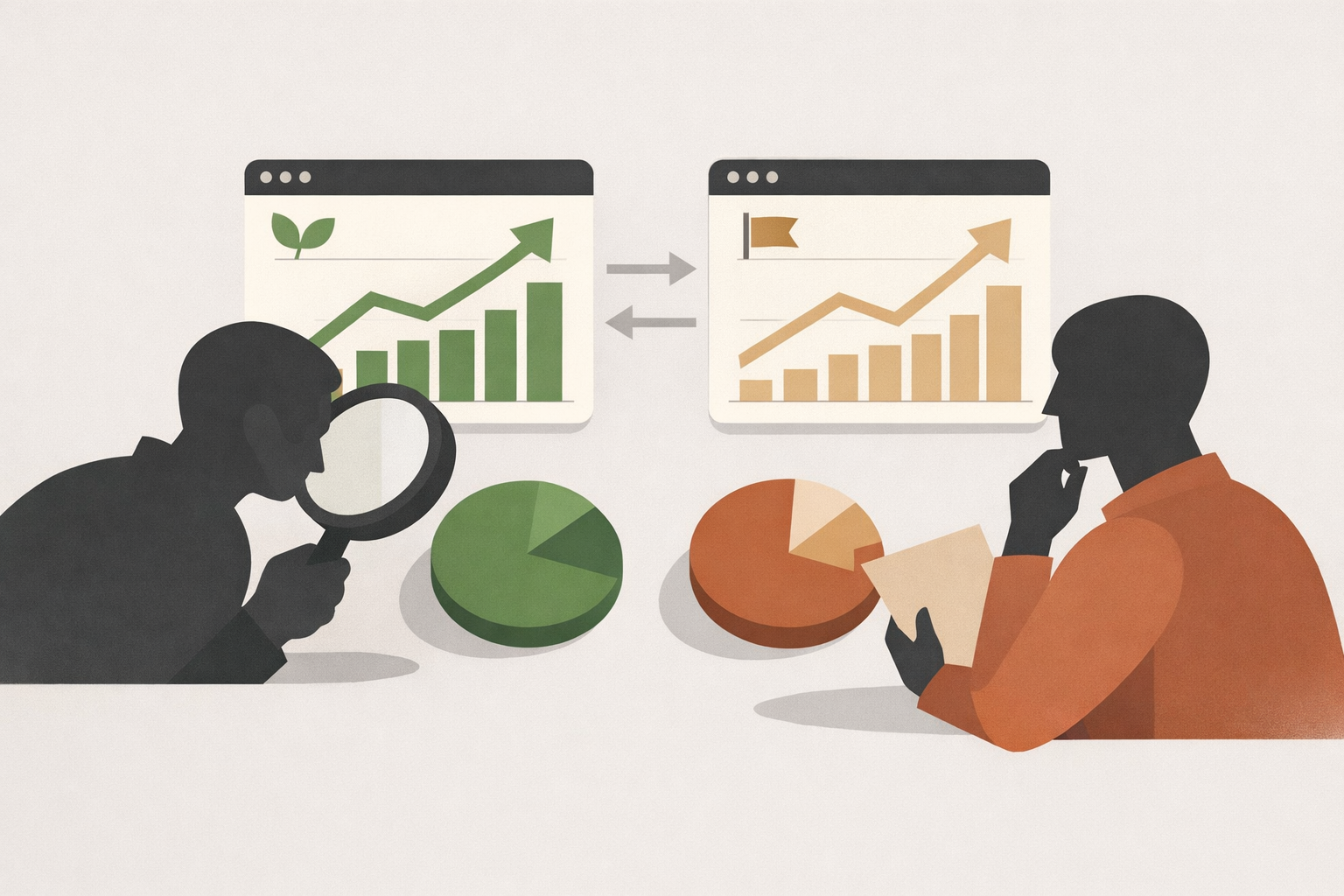 Analyst reviewing competitor website organic traffic check data on a laptop with SEO analytics dashboard charts